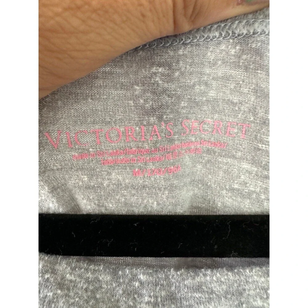Victoria's Secret Women's Heather Gray Velvet Logo Long Sleeve Sleep Shirt M